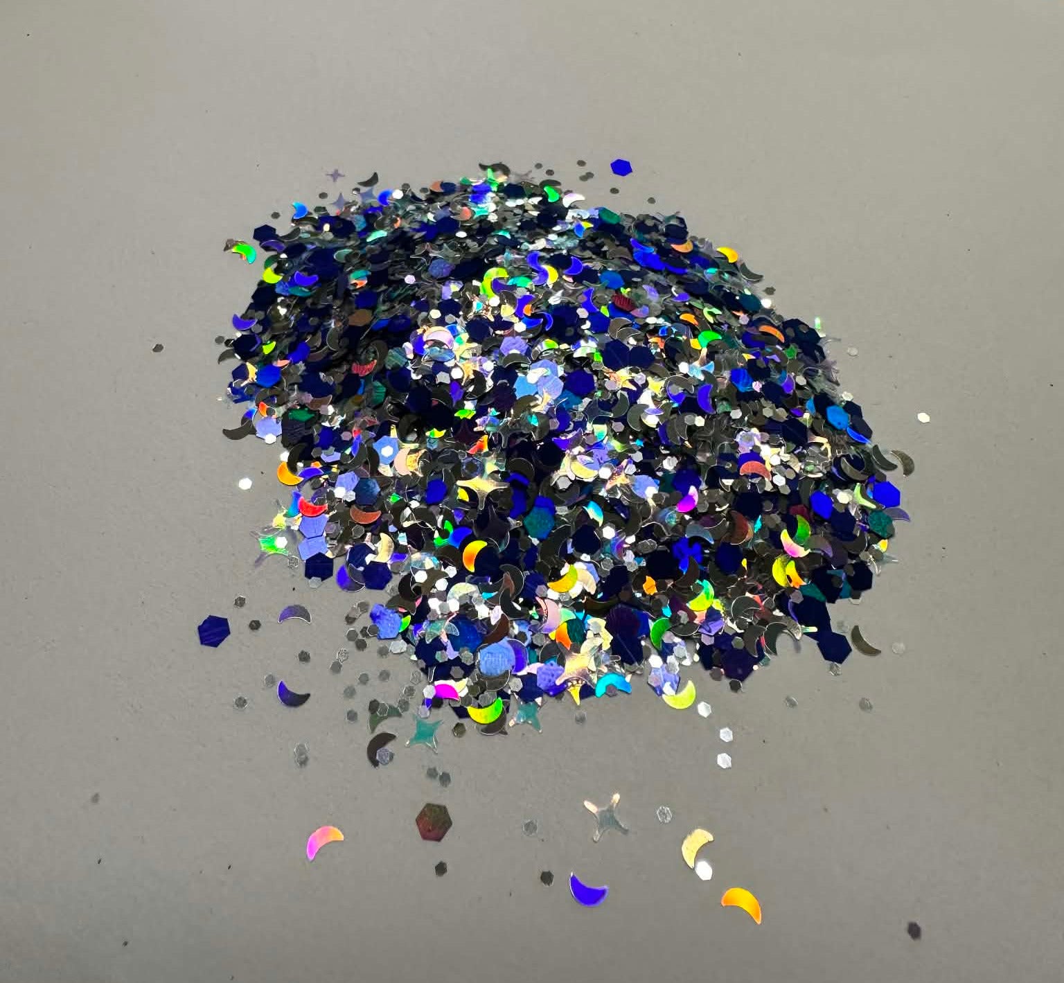 #4 Moonstone Blue Glitter & Slilver Moons
