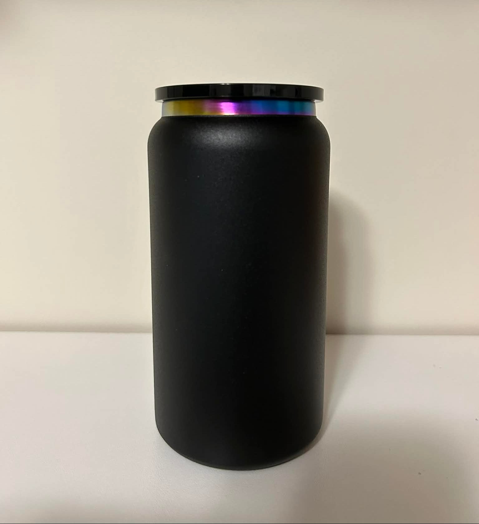 16oz Matt Black Stainless Steel With Rainbow Plated Rim