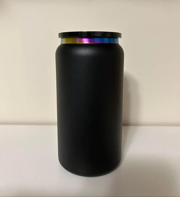16oz Matt Black Stainless Steel With Rainbow Plated Rim