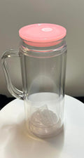 20oz Baby Pink Lid Snow Globe Tumbler With Handle