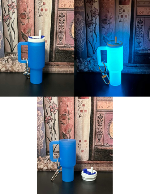 Blue Glow in the Dark Tumbler Keychain (Glows Blue)
