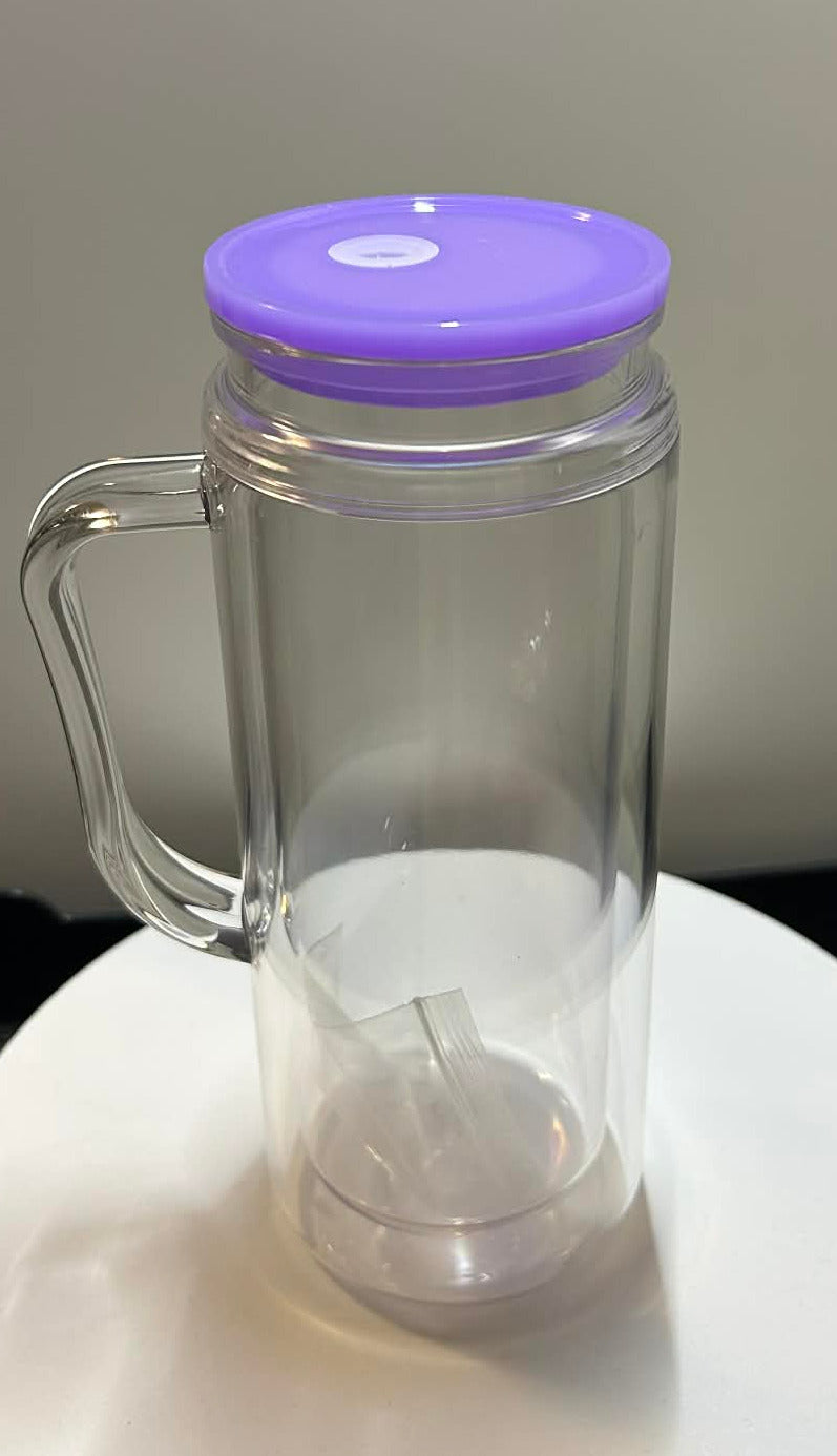 20oz Purple Lid Snow Globe Tumbler With Handle