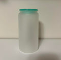 16oz Clear Frosted Glass Cup With Teal Lid