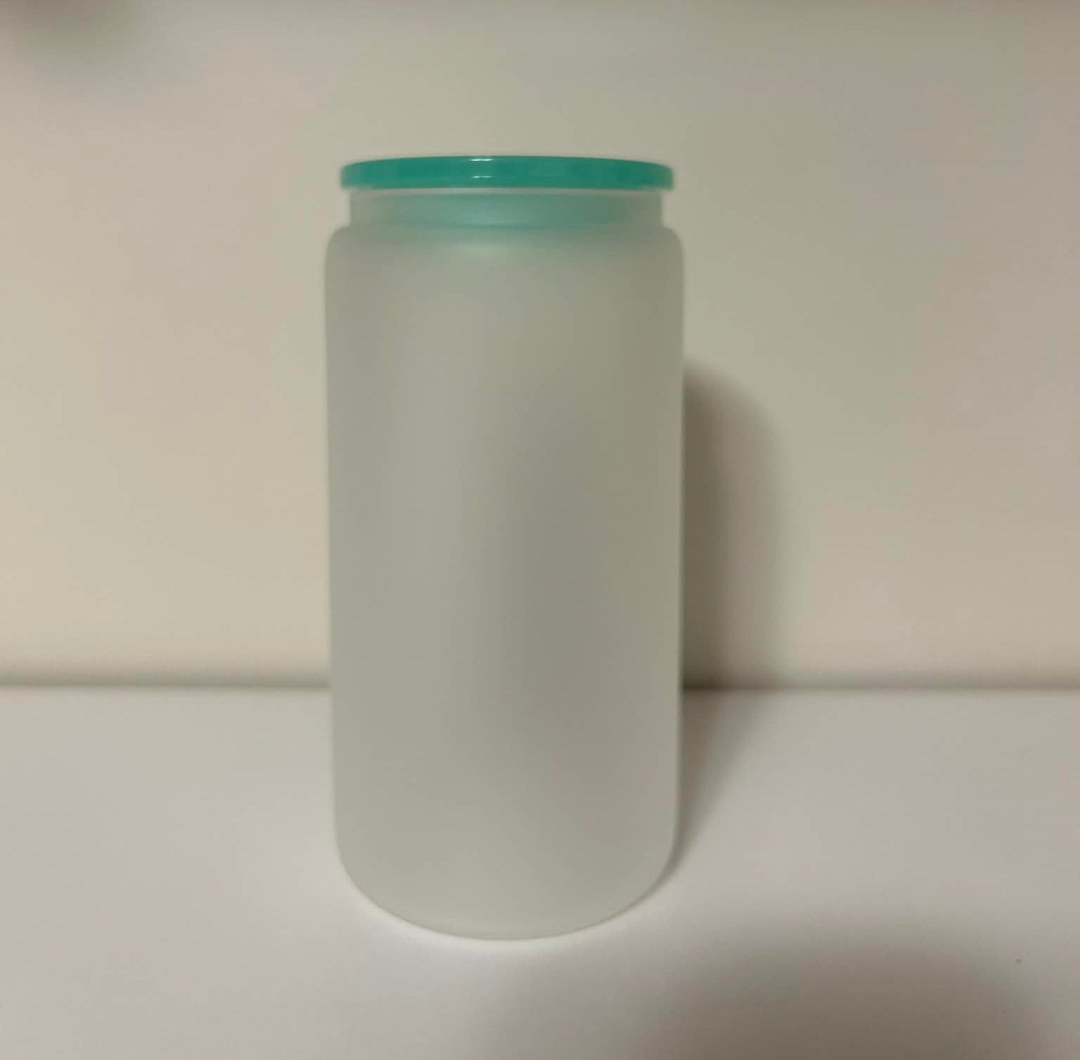 16oz Clear Frosted Glass Cup With Teal Lid