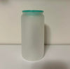 16oz Clear Frosted Glass Cup With Teal Lid - Image 1
