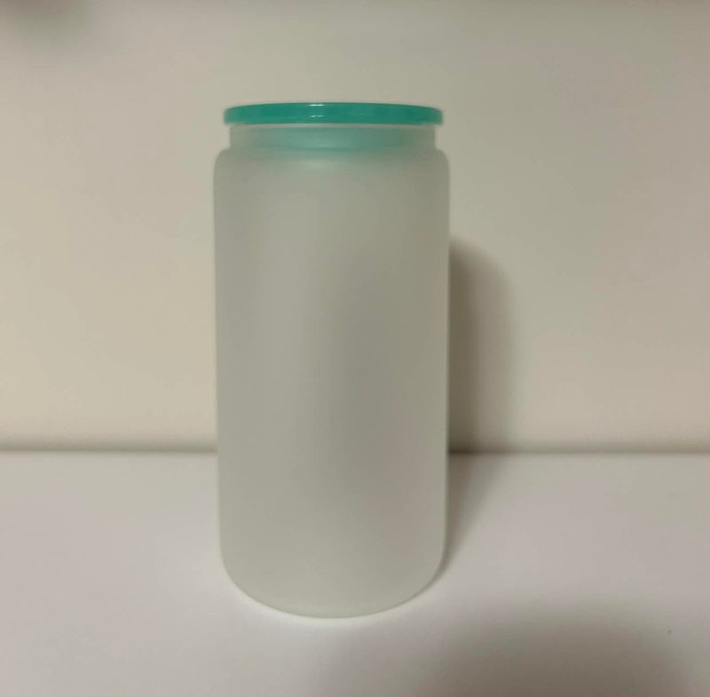 16oz Clear Frosted Glass Cup With Teal Lid