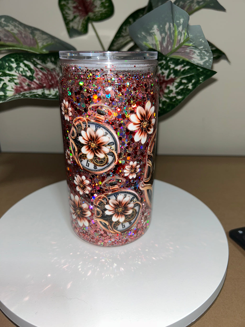 16oz pre-made suspended snow globe.