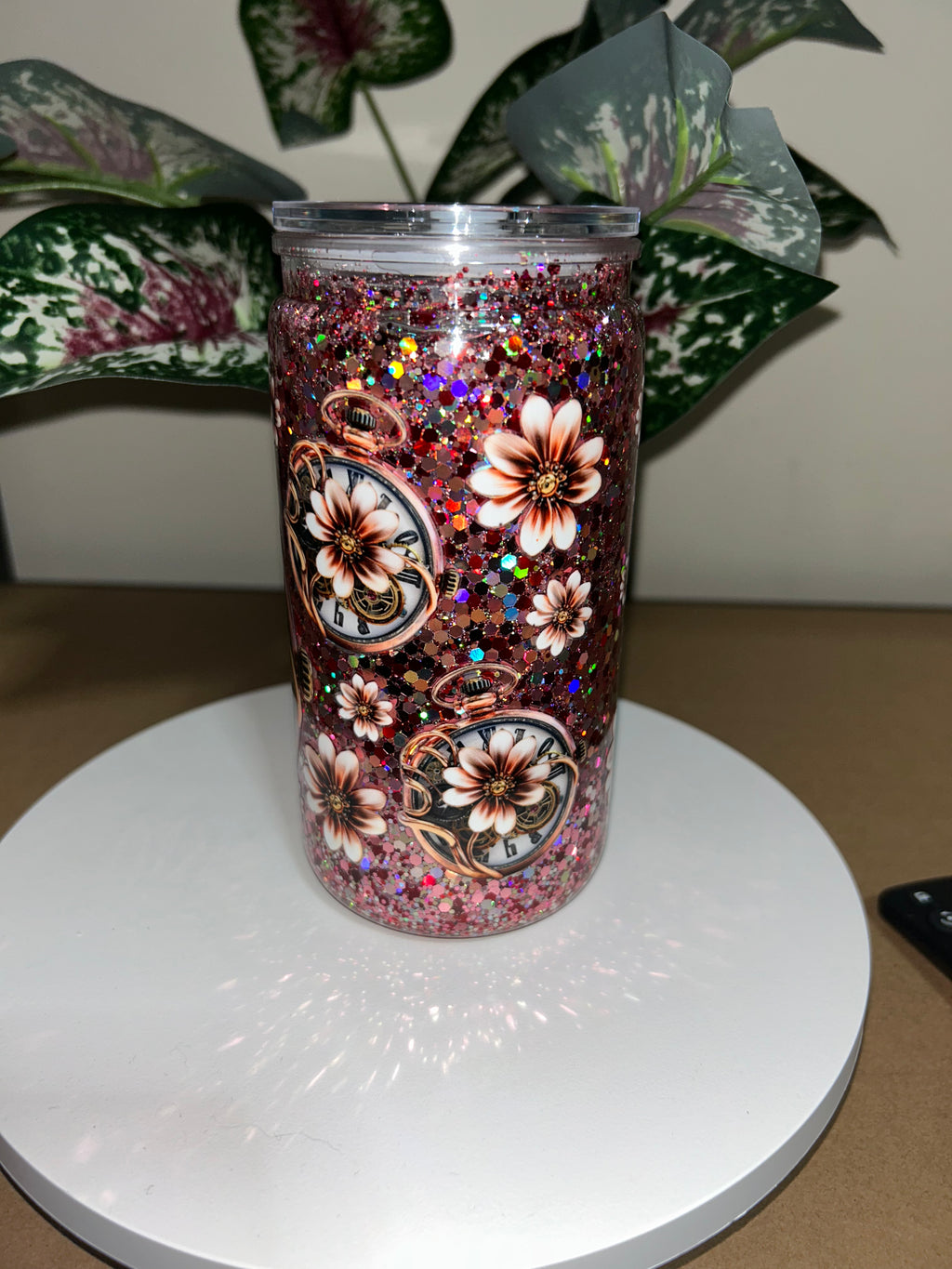 16oz pre-made suspended snow globe.