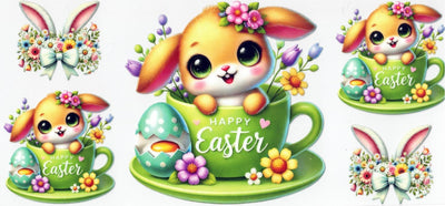 #295 Green Tea Cup Bunny Happy Easter 10oz-20oz
