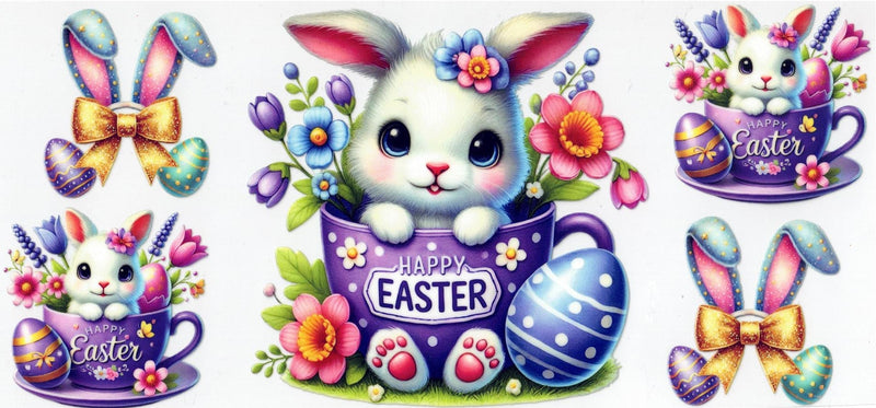 #298 Purple Tea Cup Bunny, Happy Easter 10oz-20oz