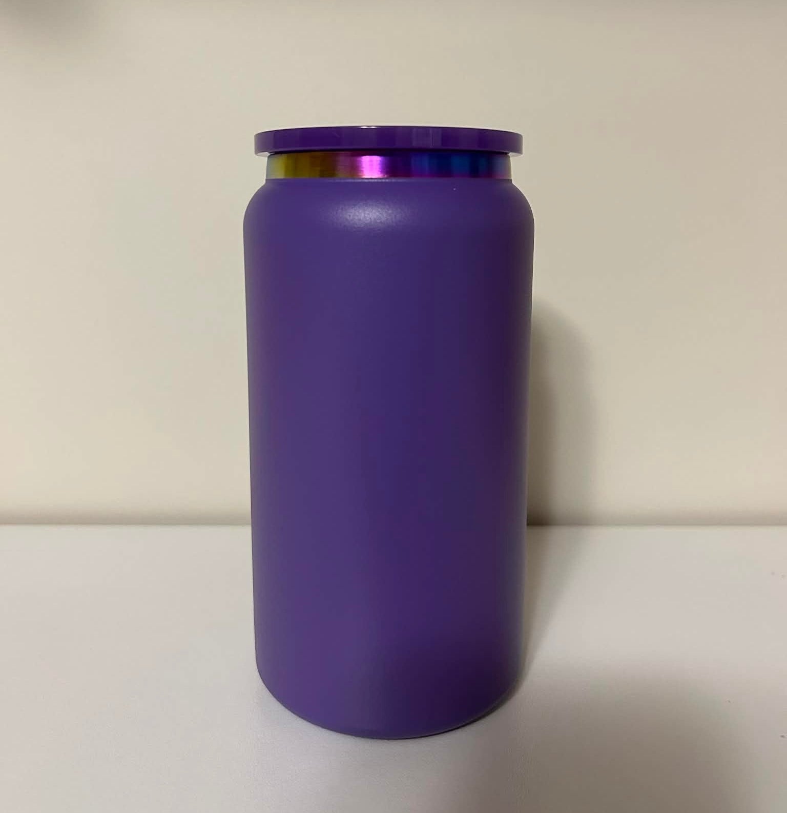 16oz Matt Purple Stainless Steel With Rainbow Plated Rim