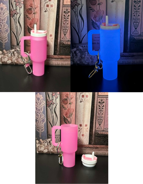 Pink Glow in the Dark Tumbler Keychain (Glows Purple)
