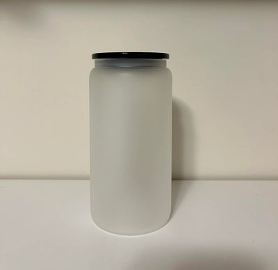 16oz Clear Frosted Glass Cup With Black Lid