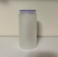 16oz Clear Frosted Glass Cup With Purple Lid