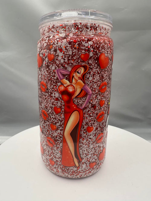 #1 16oz Acrylic Roger Rabbit Can Shape Cup - Suspended Glitter