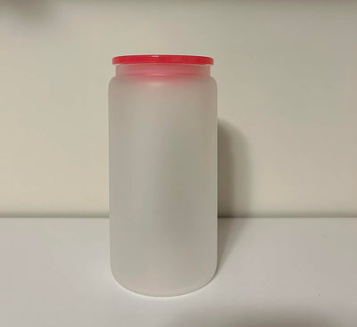 16oz Clear Frosted Glass Cup With Barbie Pink Lid