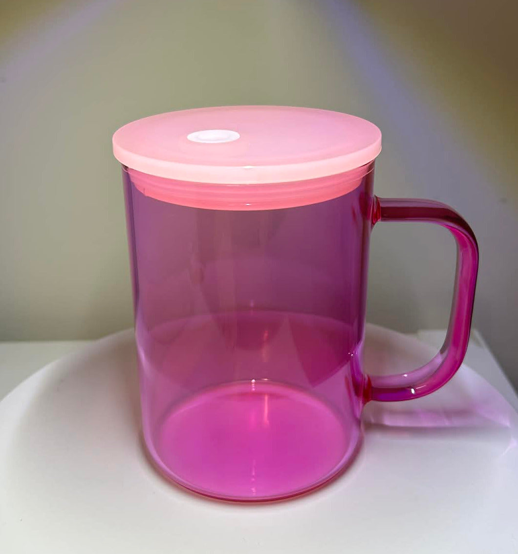 17oz Jelly Baby Pink Colored Glass Mugs
