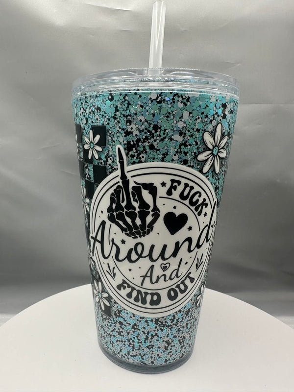 16oz V-Shaped Suspended Glitter Tumbler - F*ck Around and Find Out