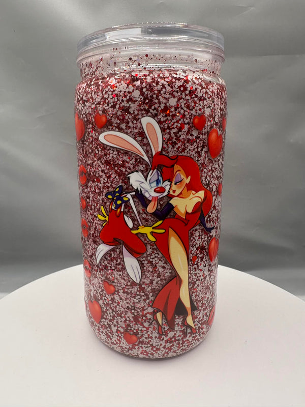 #1 16oz Acrylic Roger Rabbit Can Shape Cup - Suspended Glitter