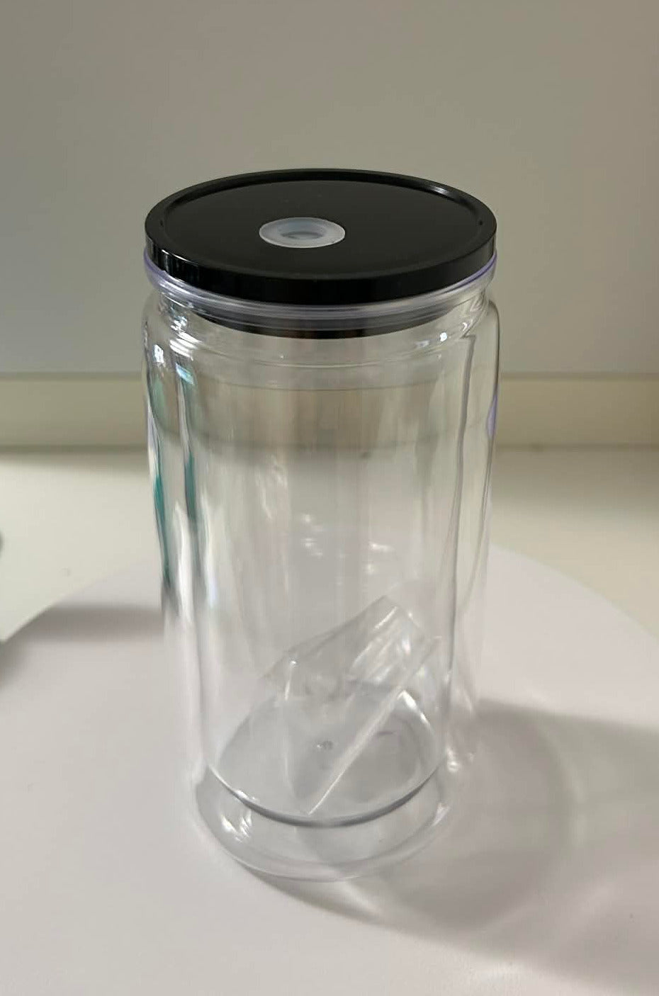 16oz(473mil) Caned Shape Acrylic Snow Globe With Black Color Lid
