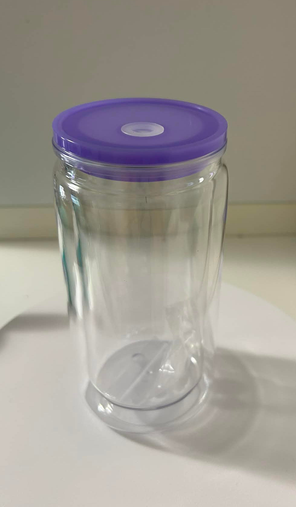 16oz(473mil) Caned Shape Acrylic Snow Globe With Purple Color Lid
