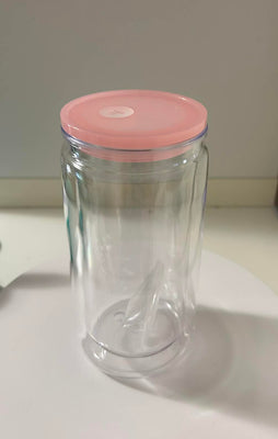 16oz(473mil) Caned Shape Acrylic Snow Globe With Baby Pink Color Lid