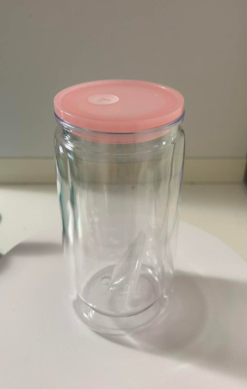 16oz(473mil) Caned Shape Acrylic Snow Globe With Baby Pink Color Lid